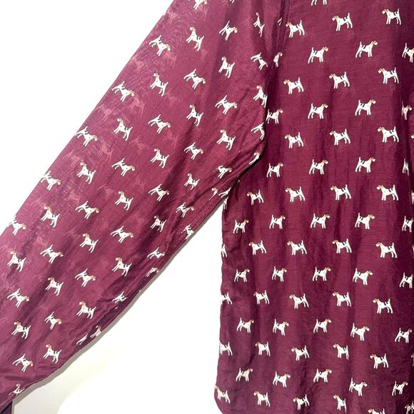 J. Crew Popover Silk Blend Terrier Print Blouse - Burgundy 10 - Picture 5 of 8